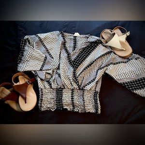 Black, gray, and white blouse!